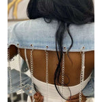 Chained to You Denim Crop Jacket - De La Moda NYC