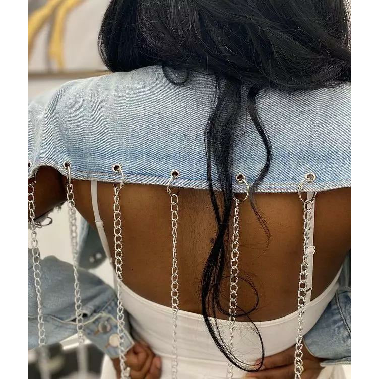 Chained to You Denim Crop Jacket - De La Moda NYC